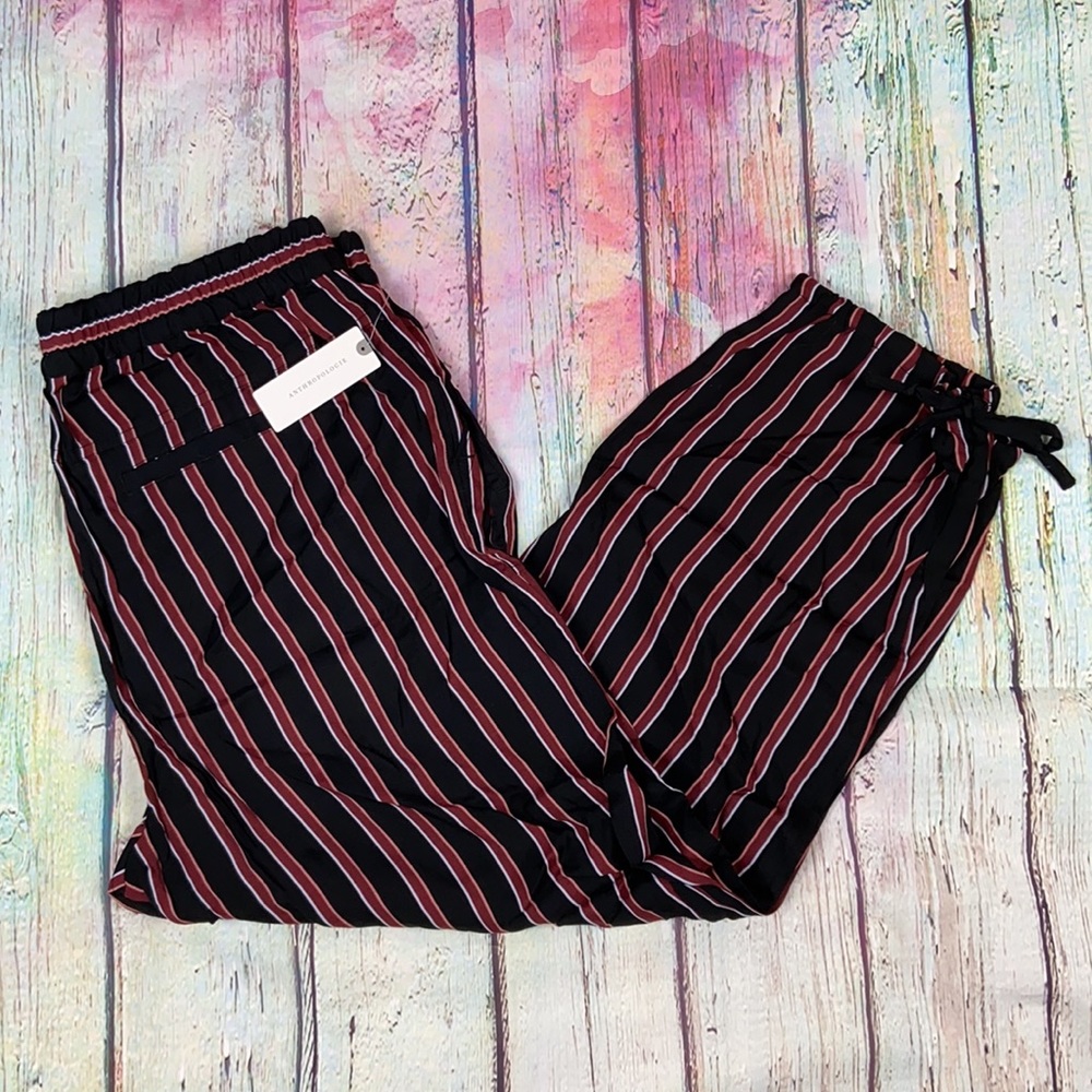 Anthropologie Striped High Rise Ankle Tied Pants